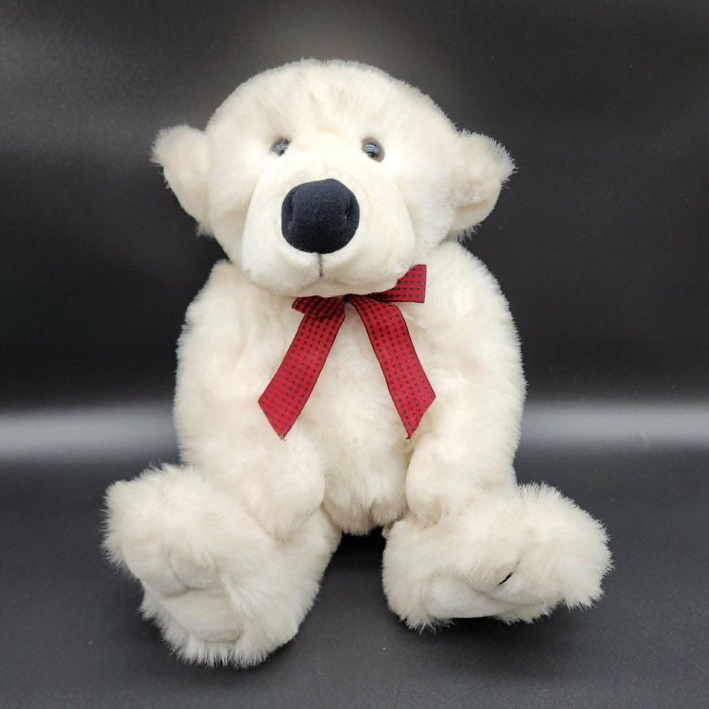 Animal Adventure Polar Bear Kids White 13" Vintage 1999 Plush Red Bow Christmas
